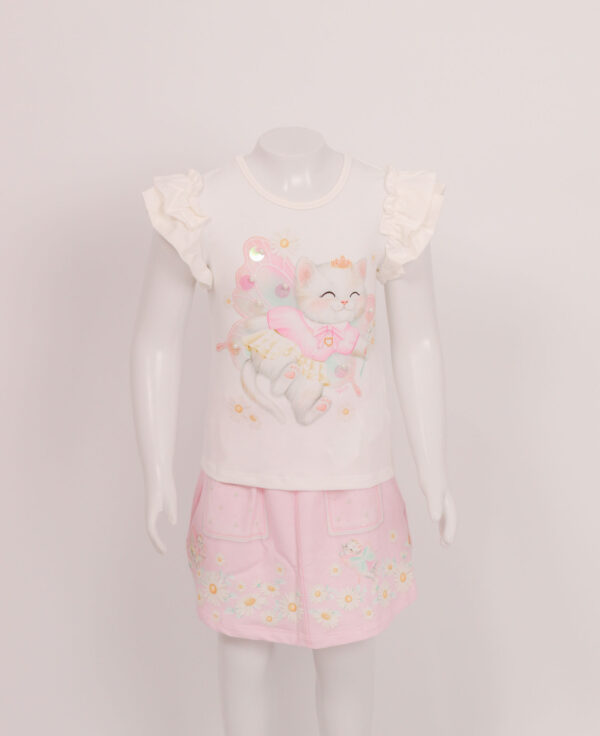 Conjunto Infantil Feminino Blusa em Cotton com Short Saia Infanti