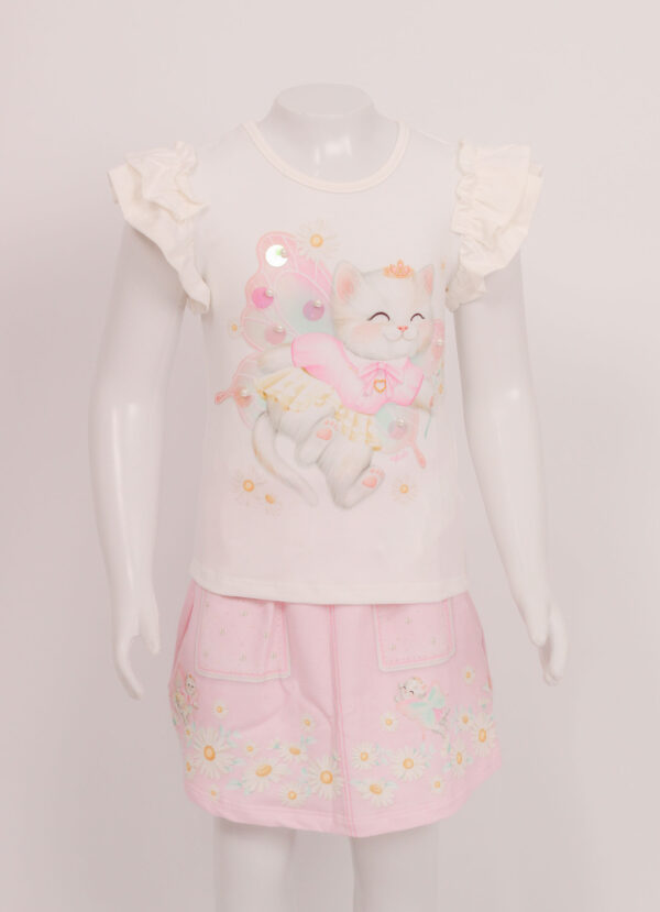 Conjunto Infantil Feminino Blusa em Cotton com Short Saia Infanti - Image 2